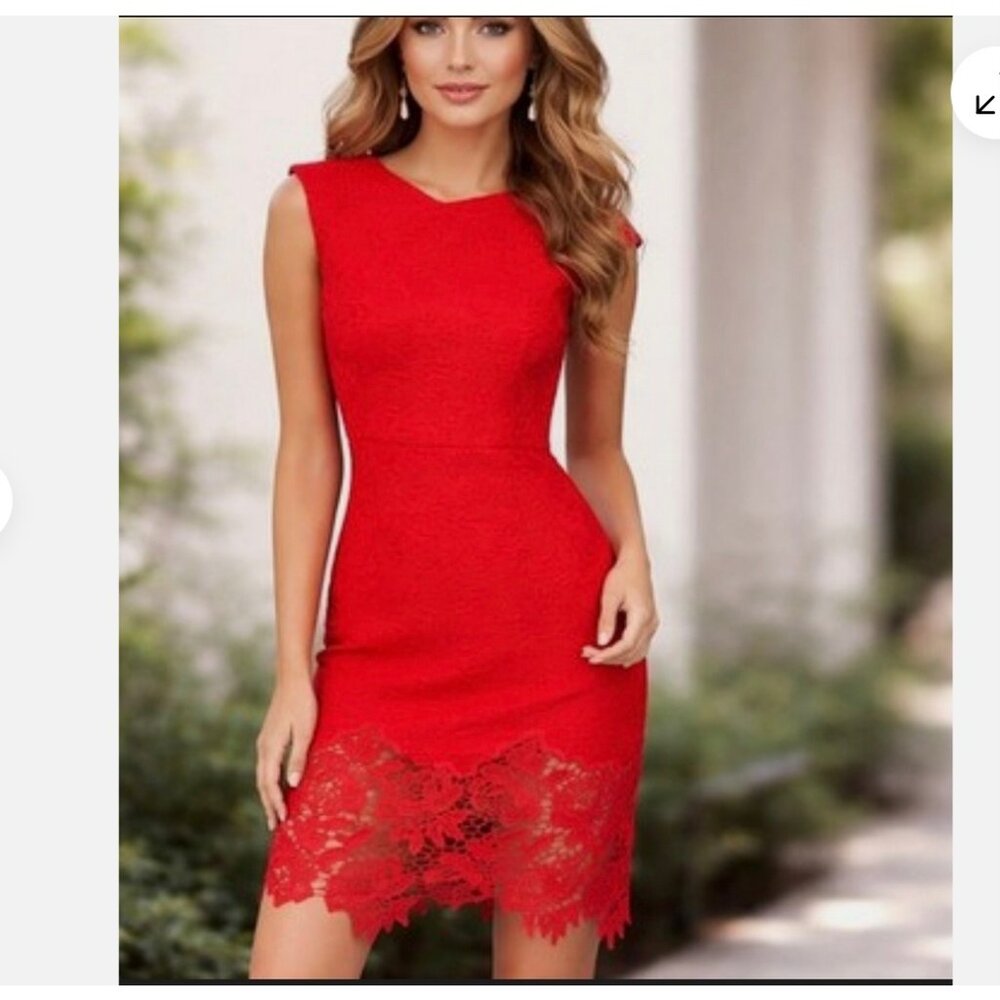 Tracy Reese red dress with embroidery & cut out detail. Fully lined. Size 0.